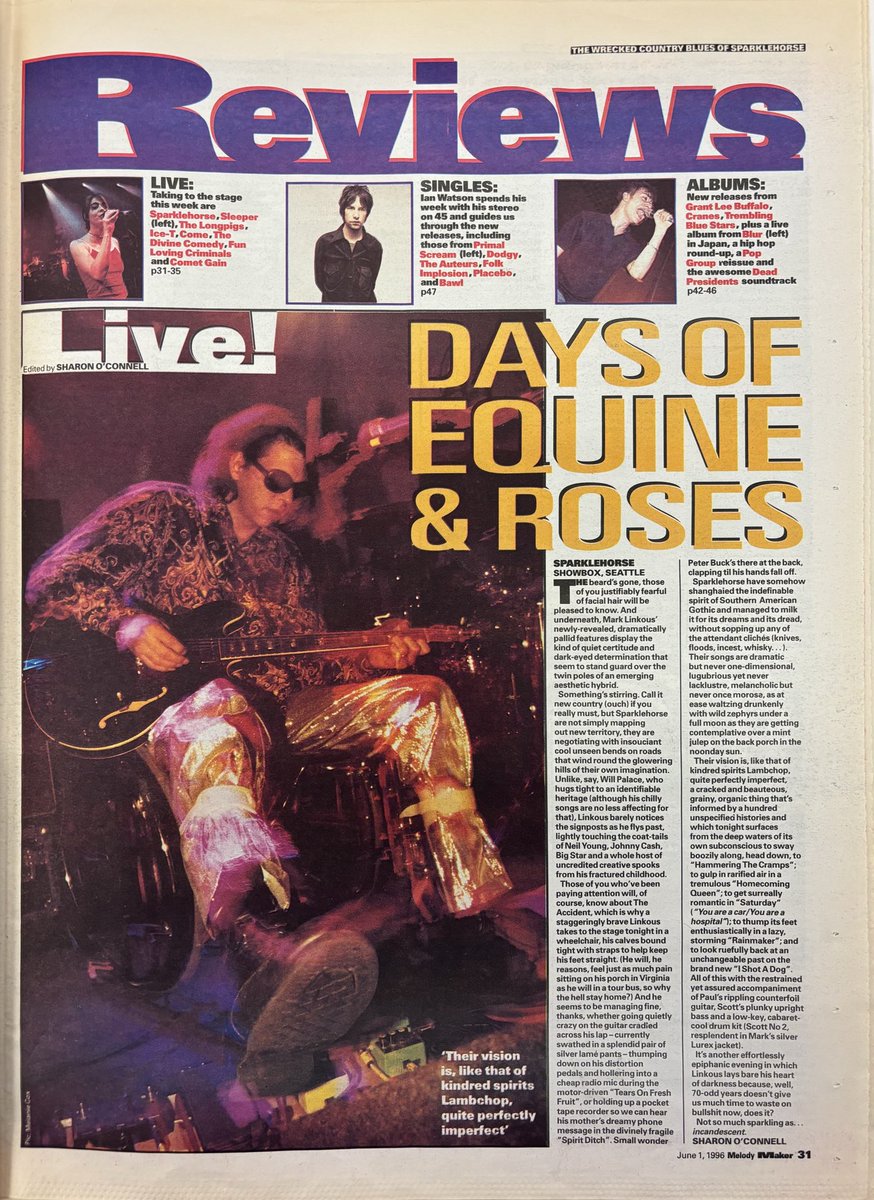 Live! Sparklehorse! Melody Maker, 1 June 1996. #MelodyMaker 
#MyLifeInTheUKMusicPress #1996