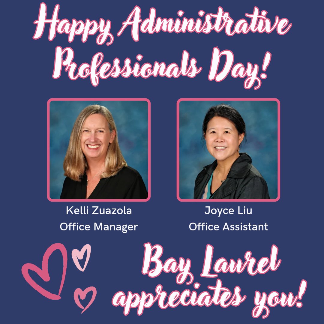 Dr. Jacqueline Duncan (@duncanlvusd) on Twitter photo Happy Administrative Professionals Day to our fantastic office staff, Kelli and Joyce. You two are amazing and <a href="/BLDolphins/">Bay Laurel Dolphins</a> appreciates you! Happy Administrative Professionals Day to our fantastic office staff, Kelli and Joyce. You two are amazing and <a href="/BLDolphins/">Bay Laurel Dolphins</a> appreciates you!