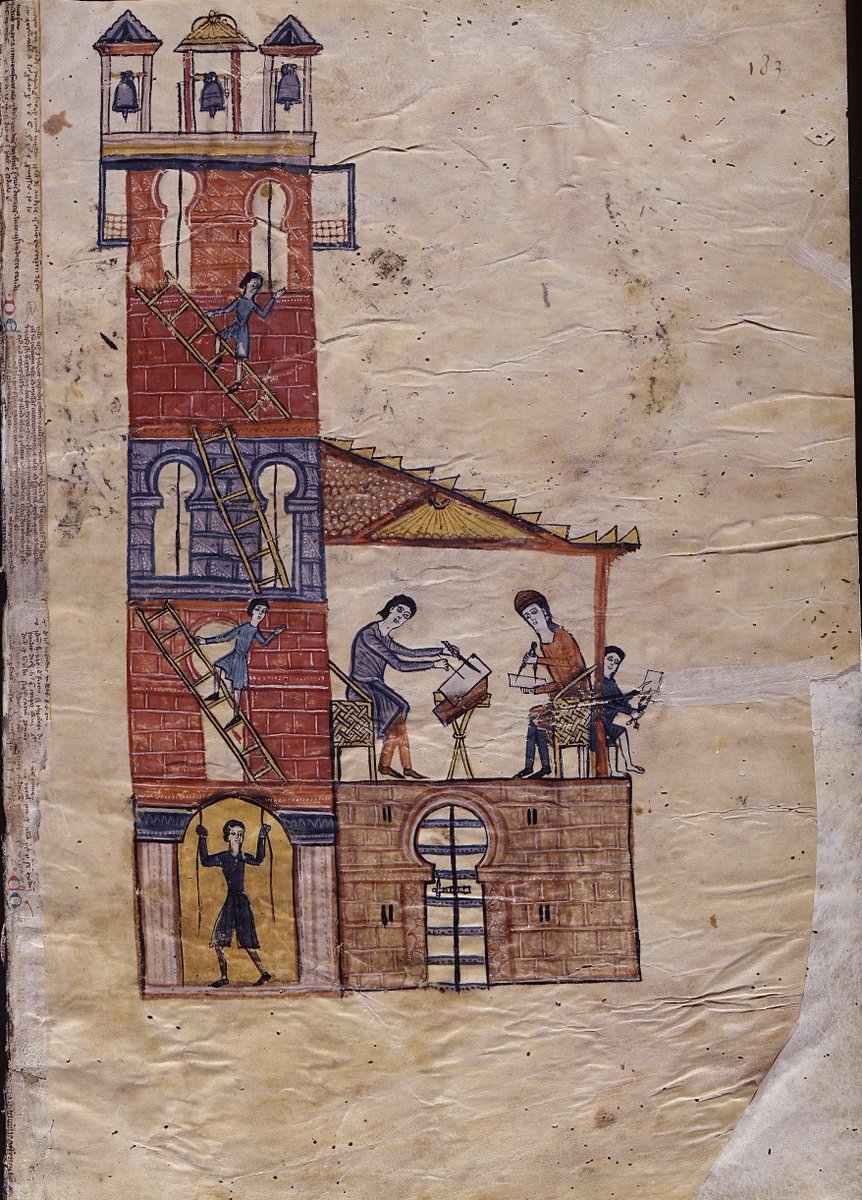 Scriptorium above the doorway, next to the tower of San Salvador de Tavara The Morgan Library and Museum, MS M.429; 'Las Huelgas Apocalypse' ; Spain (Toledo?); 1220; f.183r @MorganLibrary