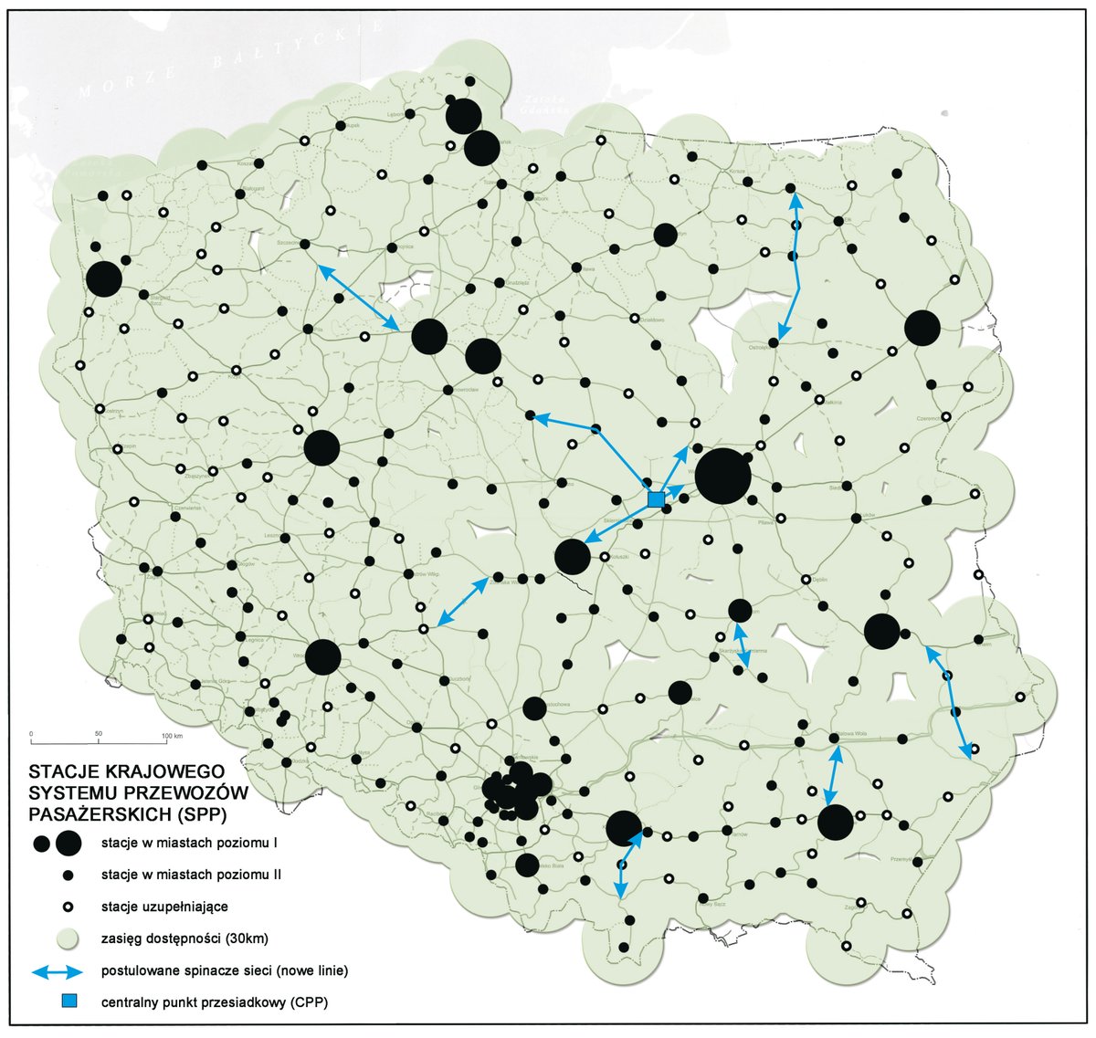 To mapa z tekstu z @RynekKolejowy z roku 2012. Niebieski kwadrat to Centralny Punkt Przesiadkowy czyli protoplasta #CPK. Tak to się zaczęło: rynek-lotniczy.pl/wiadomosci/pro…