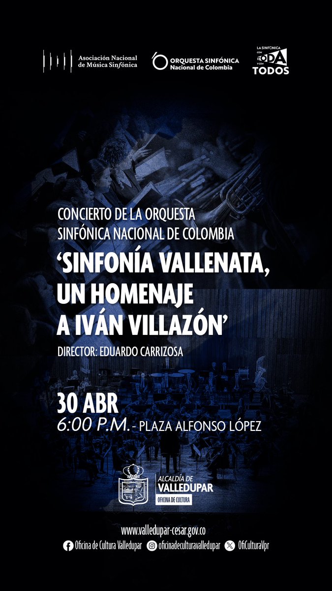 AlcaldiaVpar's tweet image. 🫡Estamos listos para el gran concierto de la Orquesta Sinfónica Nacional de Colombia en la Plaza Alfonso López el próximo 30 de abril. 

¡Los esperamos!
