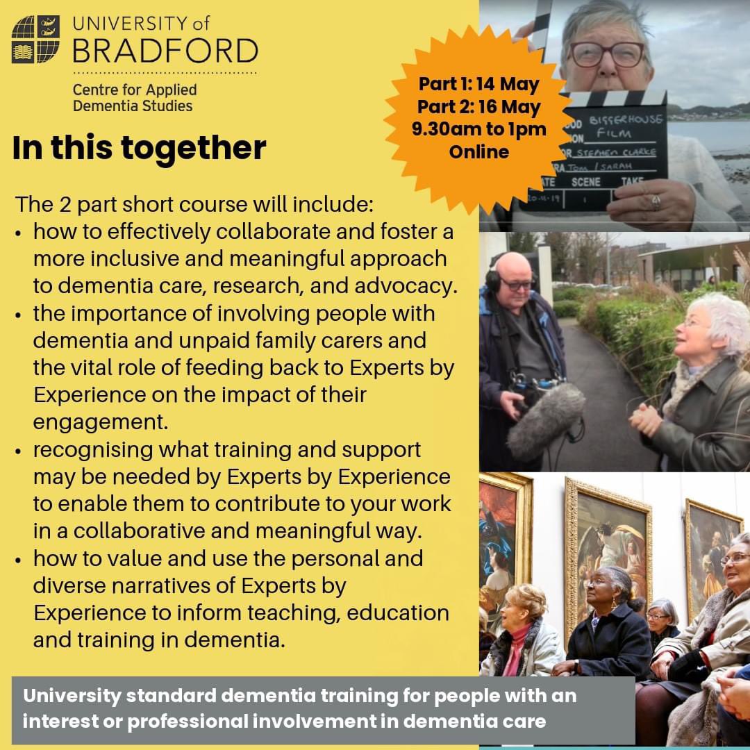 Clare Mason 🐥 (@clareycoco) on Twitter photo Join us <a href="/Dementia_UoB/">Dementia at Bradford</a> on our short online course.
Our training topics were identified by people with #dementia and family #carers and course content has been created with them, supported by research evidence.
Contact dementia@bradford.ac.uk Join us <a href="/Dementia_UoB/">Dementia at Bradford</a> on our short online course.
Our training topics were identified by people with #dementia and family #carers and course content has been created with them, supported by research evidence.
Contact dementia@bradford.ac.uk