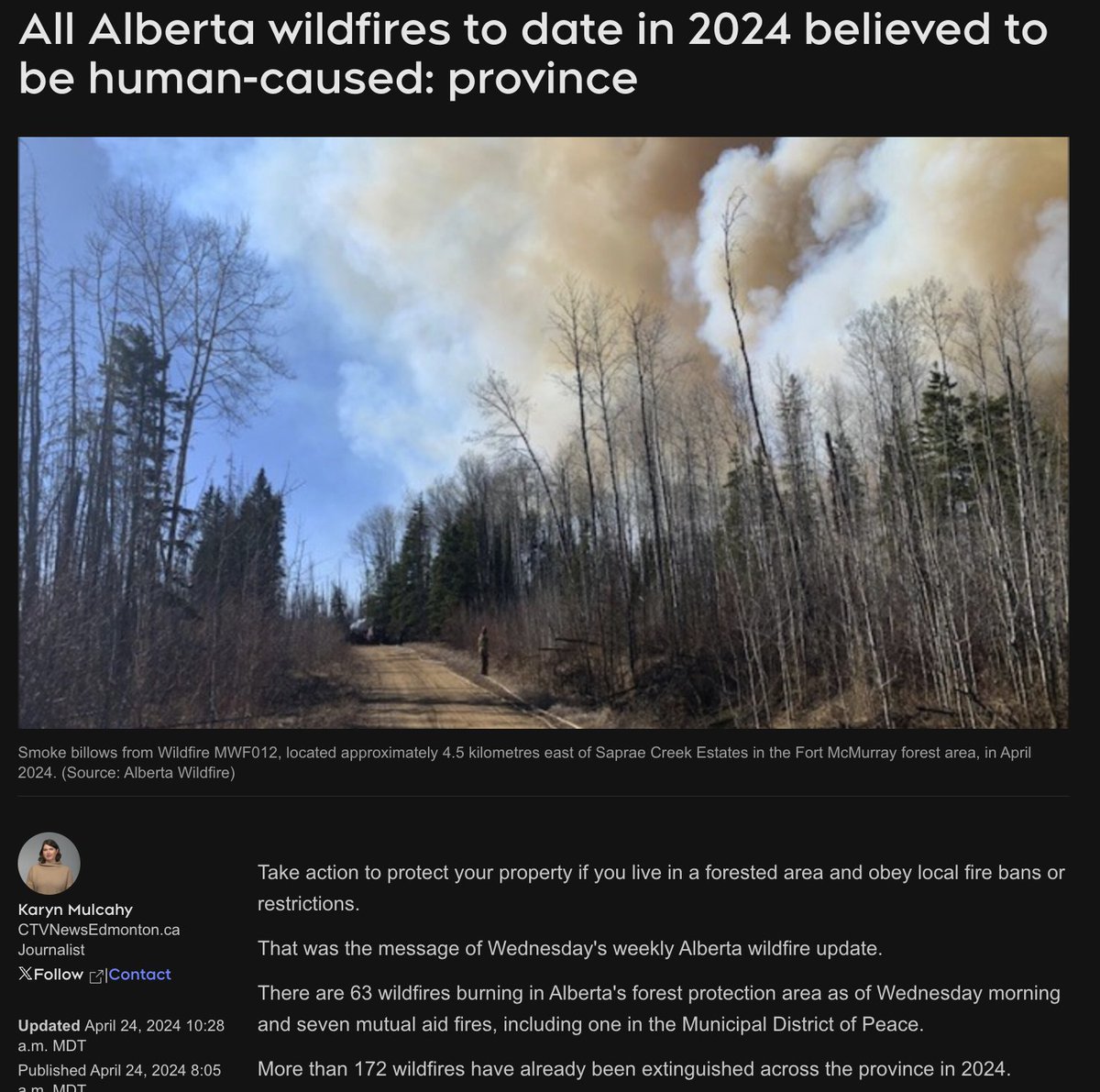 There have been 172 'wildfires' in Alberta in 2024. For those keeping score...

172 of the 'wildfires' were caused by humans.
0 'wildfires' were caused by 'climate change' or CO2.

Enjoy paying your higher Carbon Tax everyone! 🤦‍♂️