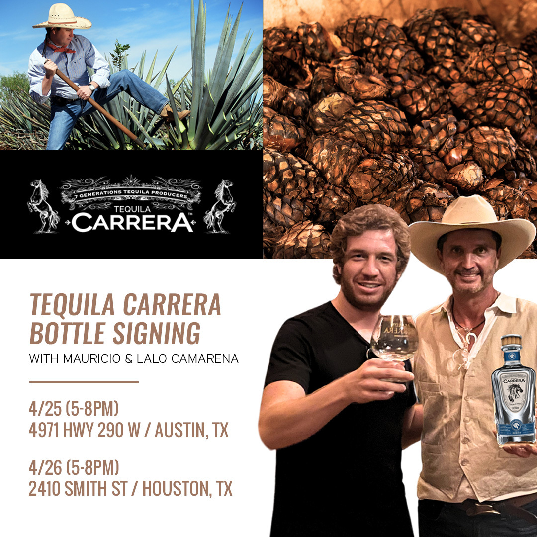 Join us at our Houston and Austin locations for a Tequila Carrera bottle signing and meet founders, Mauricio and Lalo Camarena! This is one you won’t want to miss!🔥