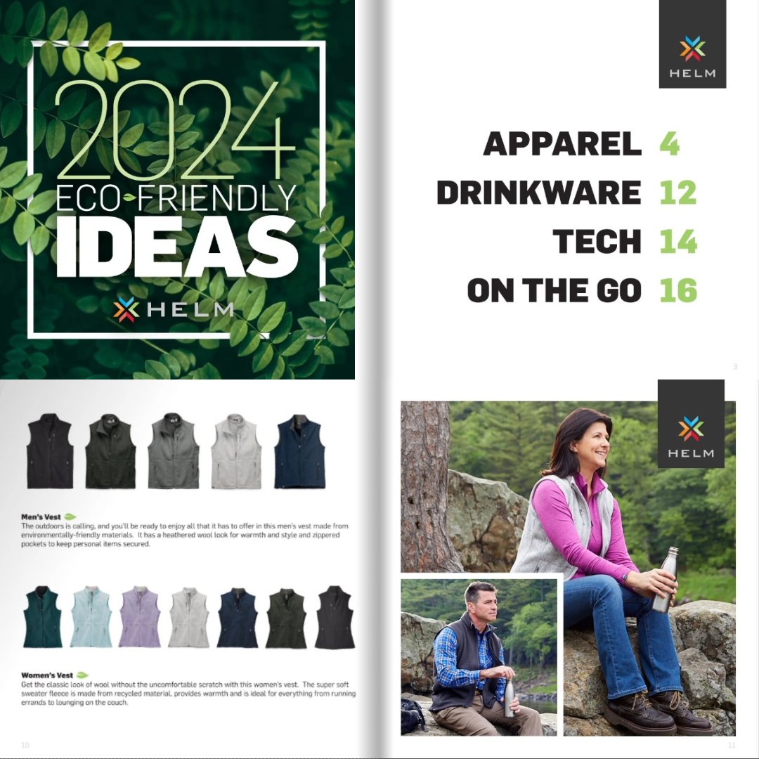 Our #EcoFriendly Ideas Lookbook pulls together items made from #sustainable and #recycledmaterials that do not sacrifice on quality or style. Check it out at: helm.com/blog-posts/202…. 

#Helm #EarthDay2024 #BrandMerchandising #brandmarketing #brandmerch #brandedmerch