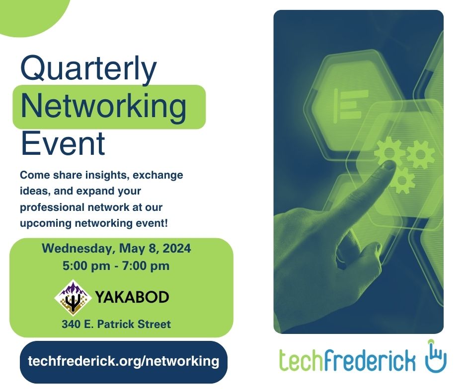 Yakabod's tweet photo. Yakabod is hosting the next techfrederick quarterly networking event on Wednesday, May 8, 2024 from 5pm-7pm. Join us to network and engage with fellow industry leaders in the Maryland Community. Learn more here: https://t.co/kOKVE3mlOA https://t.co/xiilvV0Bid