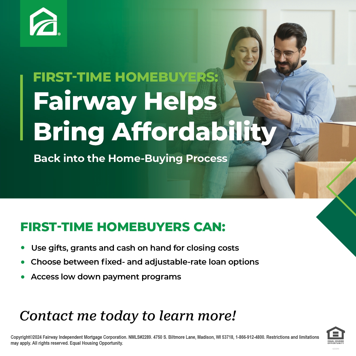 Are you thinking about buying a home but unsure about where to begin? Fairway is here to guide you every step of the way with a home loan program tailored to fit your unique needs and financial situation. Reach out today!
#FairwayNation #Mortgage #FirstTimeHomeBuyer