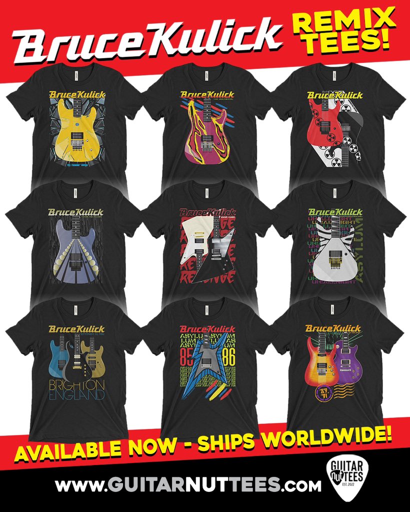 My updated T-Shirts will rock your world! Iconic guitars with my name  that will bring you some Crazy Crazy Nights! 🤣 Available here: guitarnuttees.myshopify.com/collections/t-…