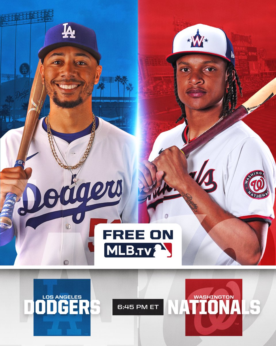 Mookie Betts and the @Dodgers are set to face CJ Abrams and the @Nationals tonight at 6:45 PM ET.

You can watch it for FREE on @MLBTV!