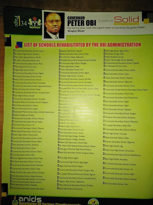 LIST OF SCHOOLS REHABILITATED BY THE OBI ADMINISTRATION GO and VERIFY