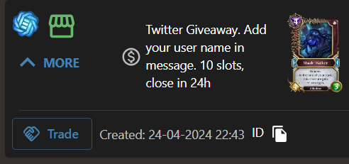 xTemplarx's tweet photo. Congrats @Akum_Jamir you won previous giveaway! Let's go to the next one! Same ruls: Like, respost, must follow and remember to add your name on IMXcenter listing!  https://t.co/iK9liWGX1O   @GodsUnchained  @Immutable https://t.co/xwqELQxp0M
