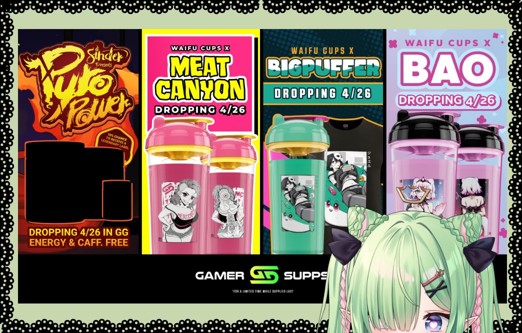 (🦇SPONSORED🦇) So many new things coming from gamersupps!! 4 collaborations with different creators and lots of new waifu cups that all look super cute!! 

And the best thing? 
You can get 10% off your order using my code 'headpatairi' 🩰💚