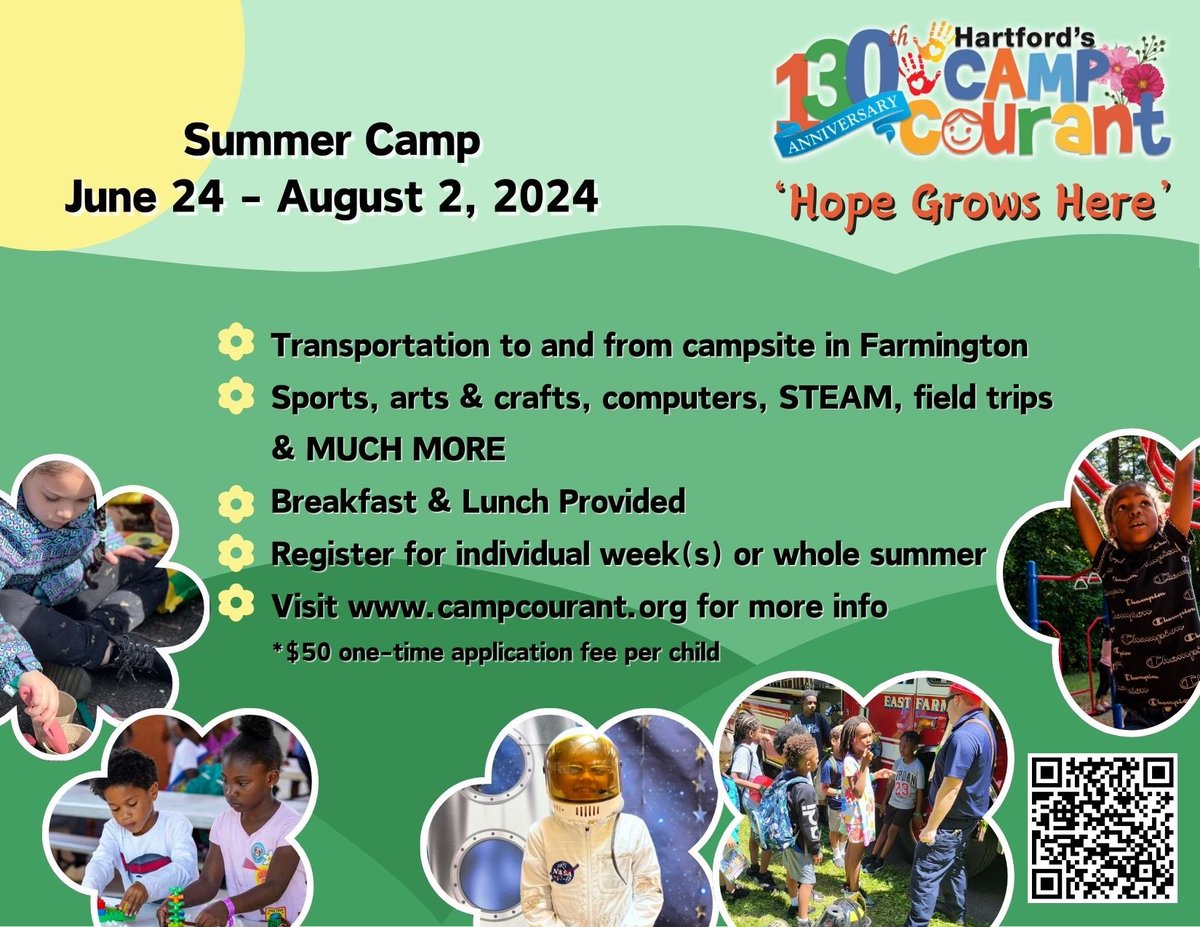 The beautiful weather in Hartford this week is the perfect reminder that summer is fast approaching, and that means so is summer camp! Parents and guardians, registration for Camp is LIVE - click the link below to get started!

campcourant.org/parents/camp-r…