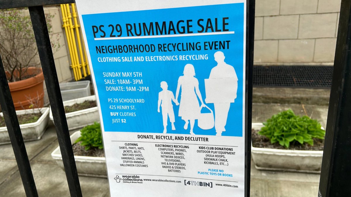 Rummage sale at <a href="/ps29pta/">PS29 PTA</a> with 
<a href="/Wearablecollect/">Wearable Collections</a> &amp; <a href="/4thBin/">4THBIN</a> on Saturday, May 5th. More info @
ps29brooklyn.org/pta-events