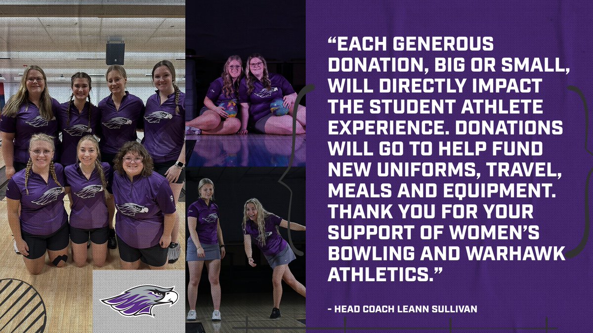 A big WARHAWK THANK YOU for everyone who donated to UW-Whitewater Women's Bowling yesterday during the 2024 Warhawks Give Day! Coach Sullivan and the rest of Warhawk Bowling thanks you for your support of Warhawk Athletics and our student-athletes!