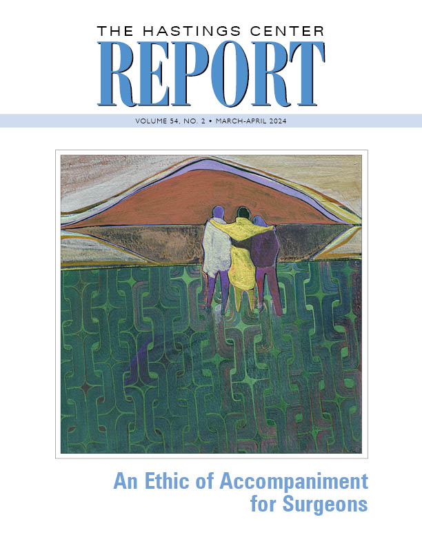 ✨IT'S OUT! The latest issue of the Hastings Center Report, focusing on an ethic of accompaniment for surgeons. Cover art: Charlotte Evans. onlinelibrary.wiley.com/toc/1552146x/2…