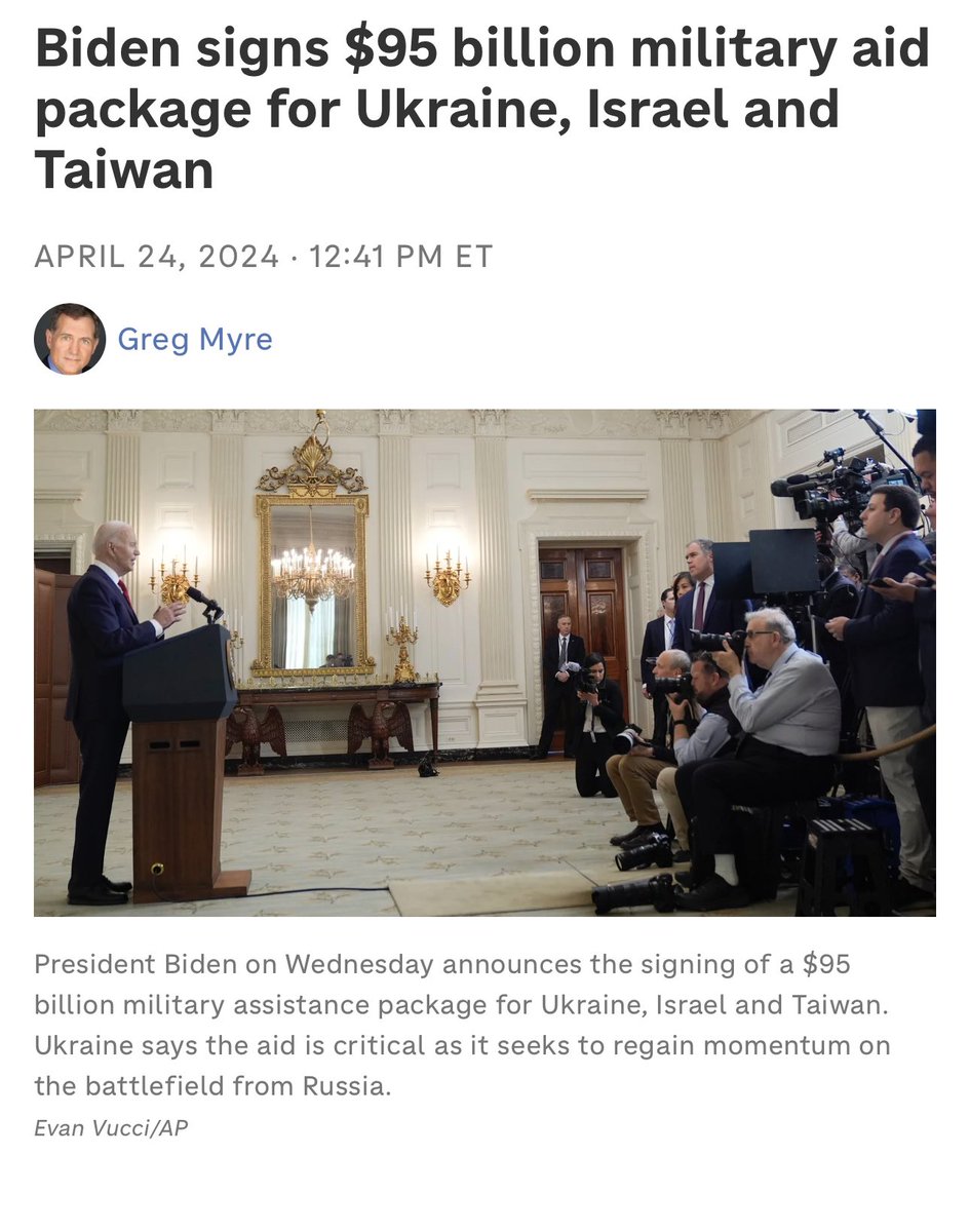 $95 billion for bombs and missiles Ukraine Taiwan Israel….Flint still doesn’t have clean water 10 years later. No money for free college and healthcare at the point of service. Civil liberties and protections being rolled back day to day….this isn’t gonna end well.