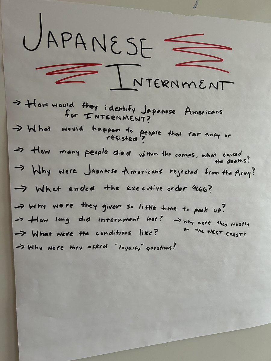 My students looked at pictures, newspaper articles, and excerpts from George Takei’s They Called Us Enemy to take a closer look at Japanese Internment this week! They asked the best questions! @MBPollard #onechatham ✏️