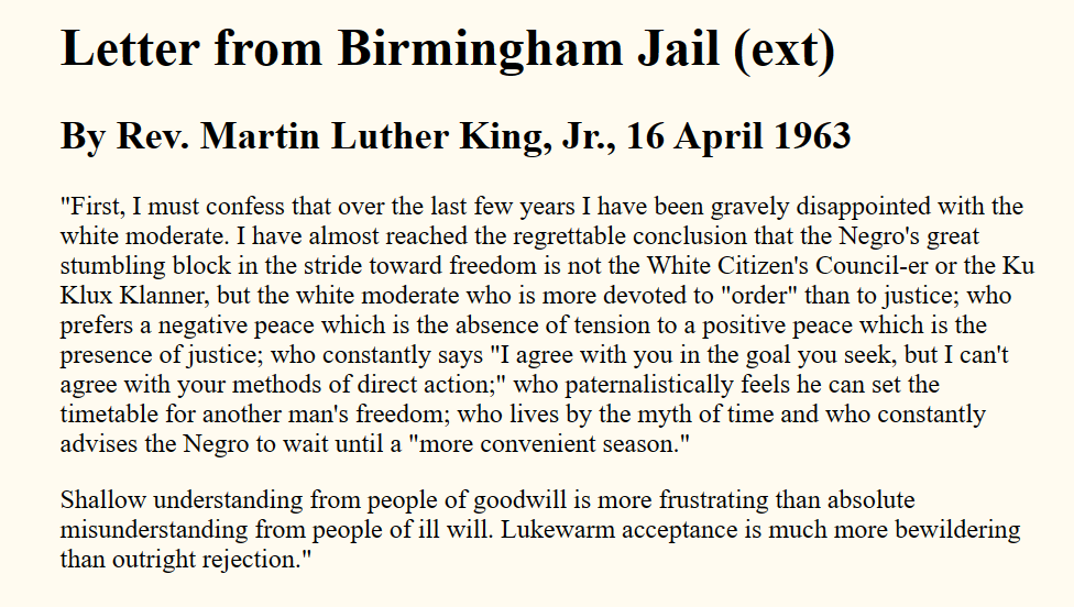 Fans focused on the MLK quote in X-Men 97 but it quoted another MLK saying in actions alone: King's take on 'The White Moderate'. How Beast read Trish in that scene. It wasn't bar for bar. But Beast's energy was the Dr. King white people like to conveniently pretend didn't exist.