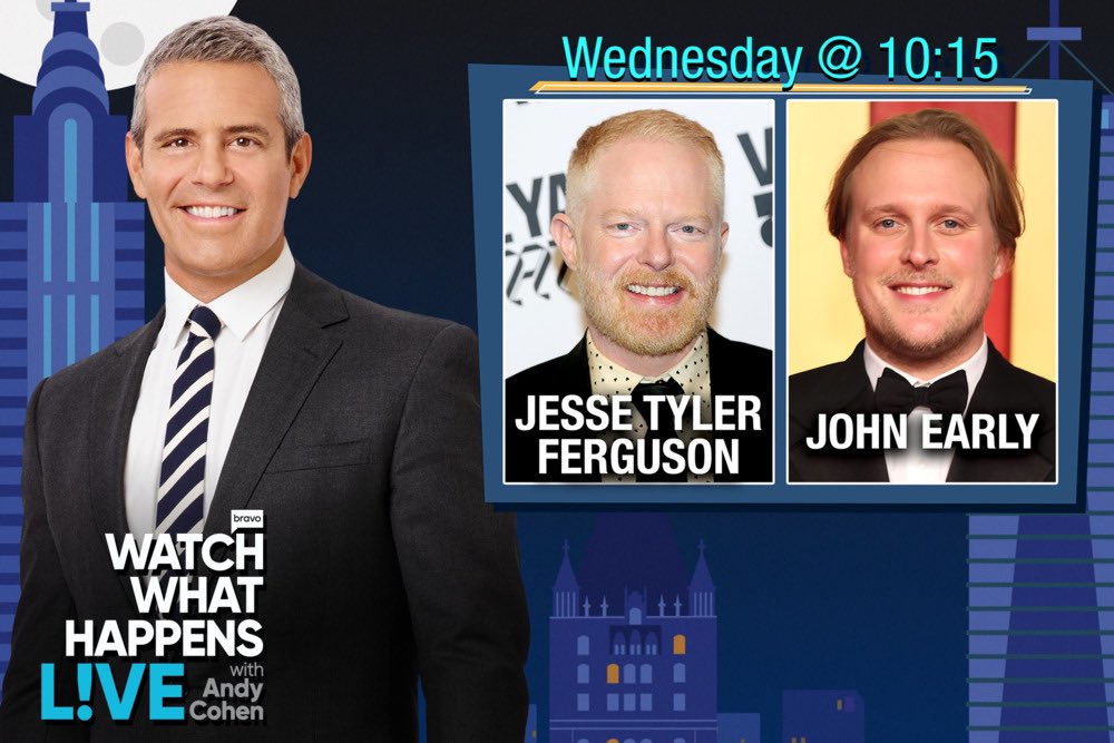 Jesse Tyler Ferguson and John Early are on #WWHL tonight at 10:15/9:15c. Make sure to tune in! 🤩