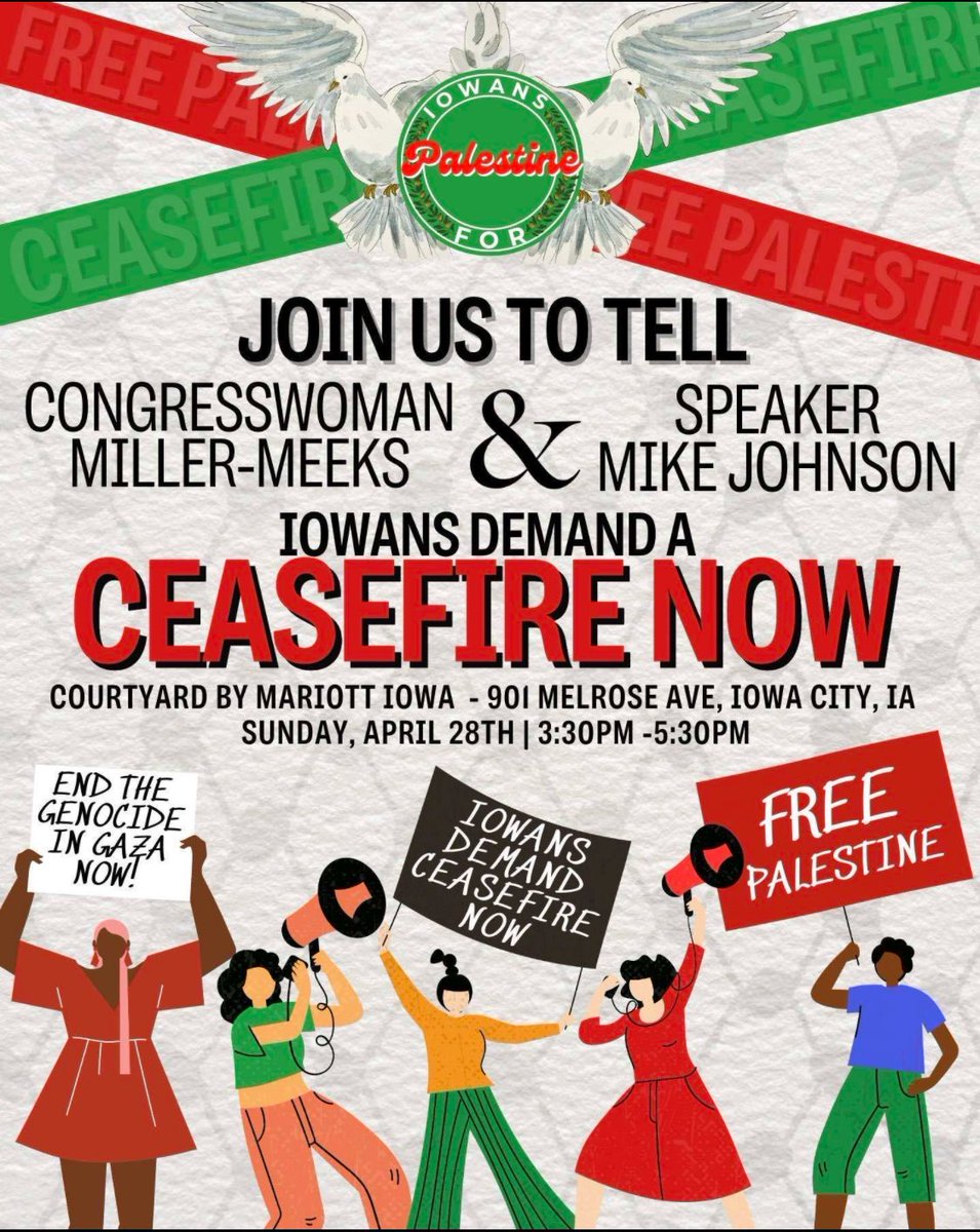 If you’re in the area come to Iowa City for this protest. #iowa #iowacity #CeasefieNow #freepalestine