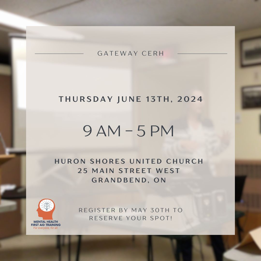 SAVE THE  DATES! The Gateway CERH is announcing upcoming dates for Mental Health First Aid courses here in Huron County.

Register quickly to save your spot!

Learn more here:buff.ly/3QjL0Nk 
#mentalhealthfirstaid #ruralhealth #mentalhealth #training