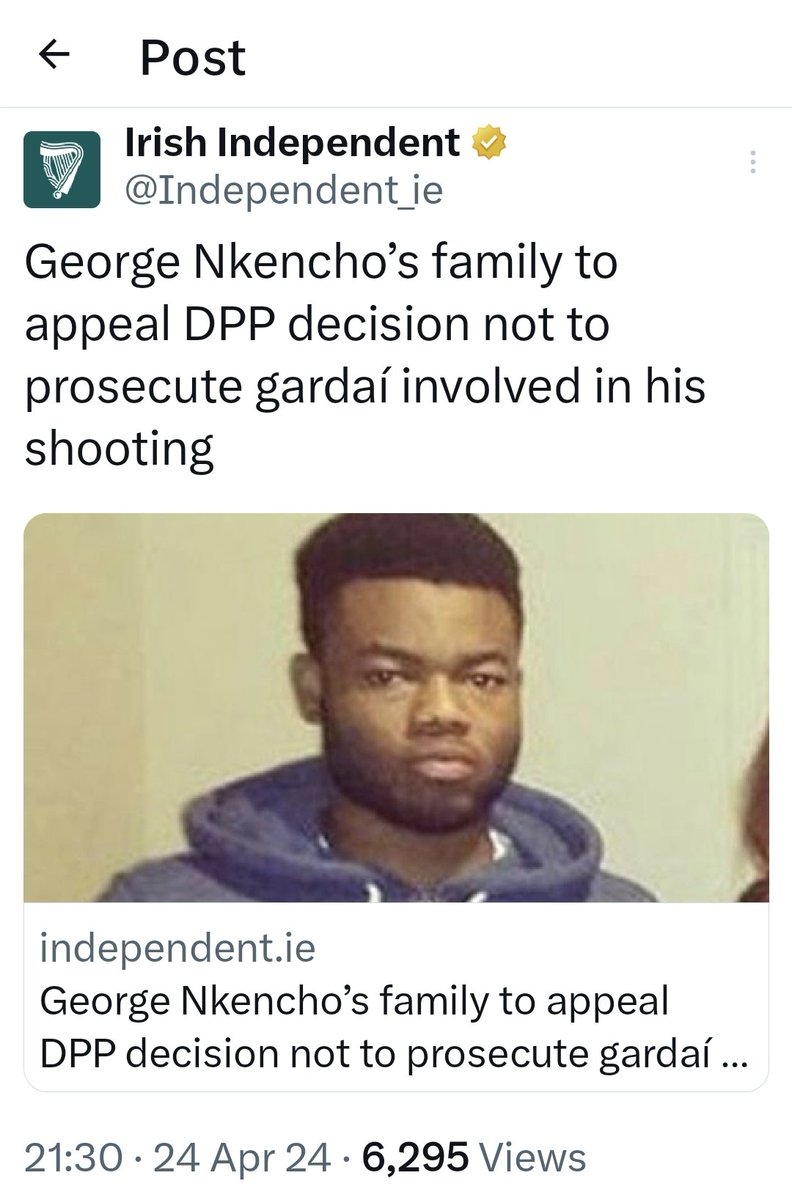 This is an appalling decision by the DPP & needs to be reversed on appeal. There is a mountain of evidence that the Gardai needlessly used lethal force against George who was shot twice in the back/side as he faced away from them. Solidarity with the Nkencho family.