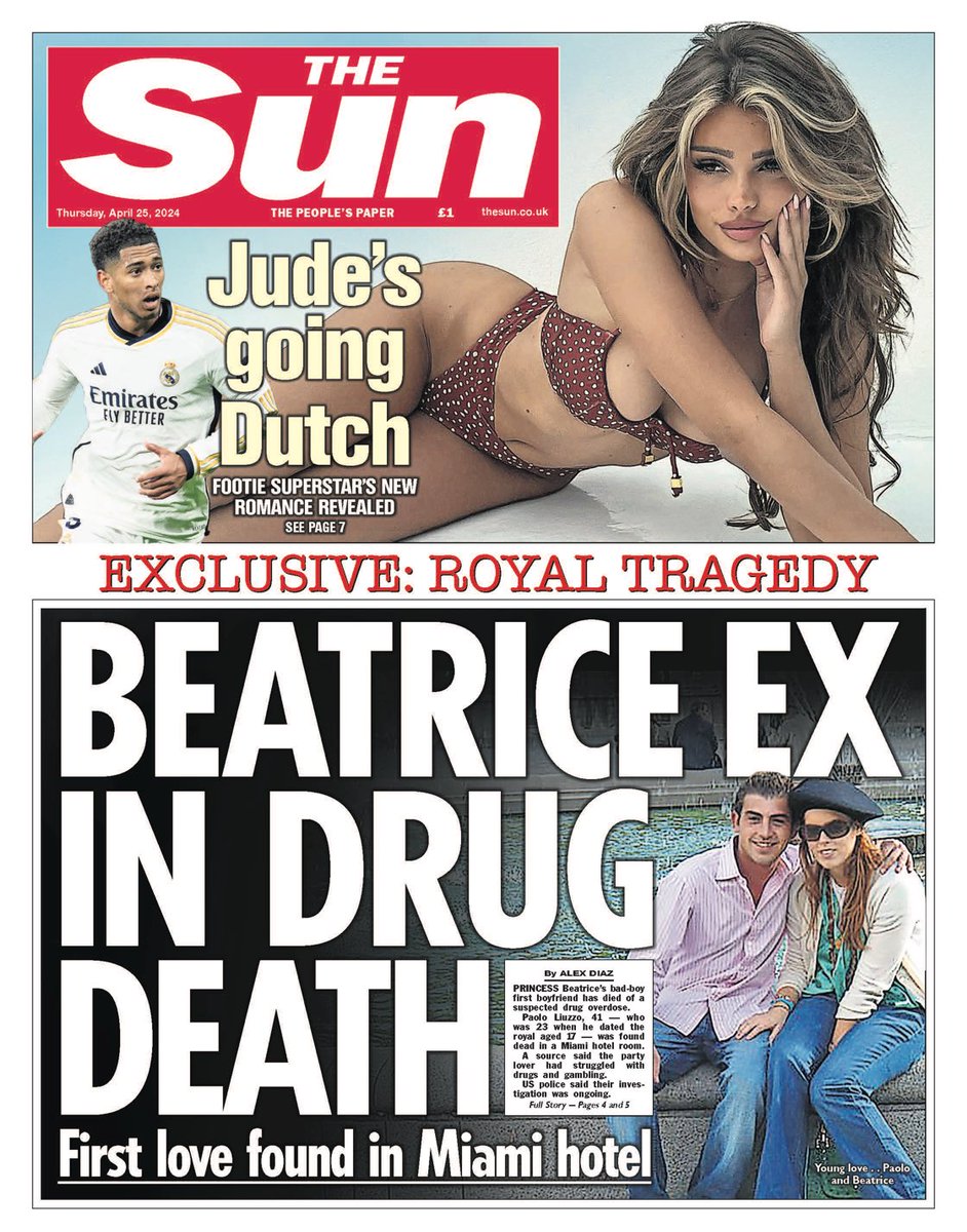 THE SUN: Beatrice ex in drug death #TomorrowsPapersToday