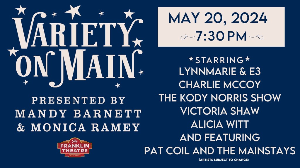 #LynnMarie & E3's LIVE #VarietyonMain on May 20th @ #FranklinTheatre w/ #MandyBarnett & #MonicaRamey. bit.ly/VOMMay2024. Be sure to spread the word and invite your friends to this incredible show.