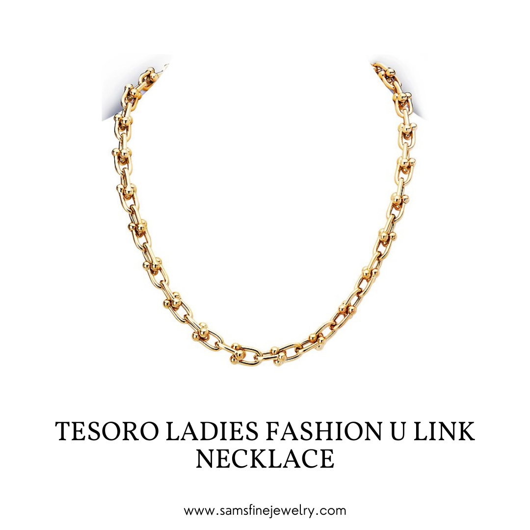 Italian craftsmanship shines in every link of the Tesoro Ladies Fashion U Link Necklace. Designed to elevate your style, this 18-inch masterpiece is a testament to timeless elegance. 

#samsfinejewelry #bridaljewelry #diamonds #jewelry #bands