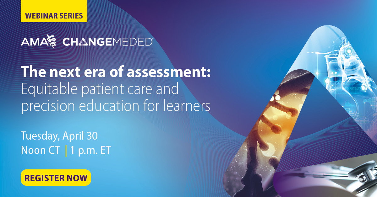 AMA (@amermedicalassn) on Twitter photo Explore how the future of assessment – and the meaningful use of learning and data analytics in #MedEd– can focus on ensuring high quality equitable care. Join <a href="/sanjayvdesai/">Sanjay Desai</a> and <a href="/AcadMedJournal/">Academic Medicine</a> supplement guest editors on 4/30 to learn more. spr.ly/6015bU7fP #ChangeMedEd Explore how the future of assessment – and the meaningful use of learning and data analytics in #MedEd– can focus on ensuring high quality equitable care. Join <a href="/sanjayvdesai/">Sanjay Desai</a> and <a href="/AcadMedJournal/">Academic Medicine</a> supplement guest editors on 4/30 to learn more. spr.ly/6015bU7fP #ChangeMedEd