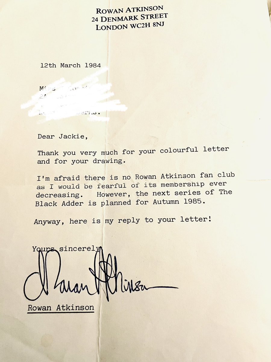 Cherished letter @OfficalMrBean #rowanatkinson @pitchblacksteed #blackadder #rowanatkinsonn