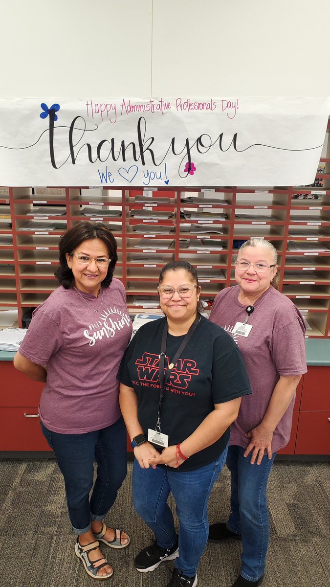 Today may have been #STAARTesting day, but the REAL 🌟stars🌟 at BCE are these phenomenal ladies! We COULD NOT function without them! Thank you to Ms. Consuelo, Mrs. Nora, and Mrs. Liz for everything they do for our students, parents, and staff. #AdministrativeProfessionalsDay