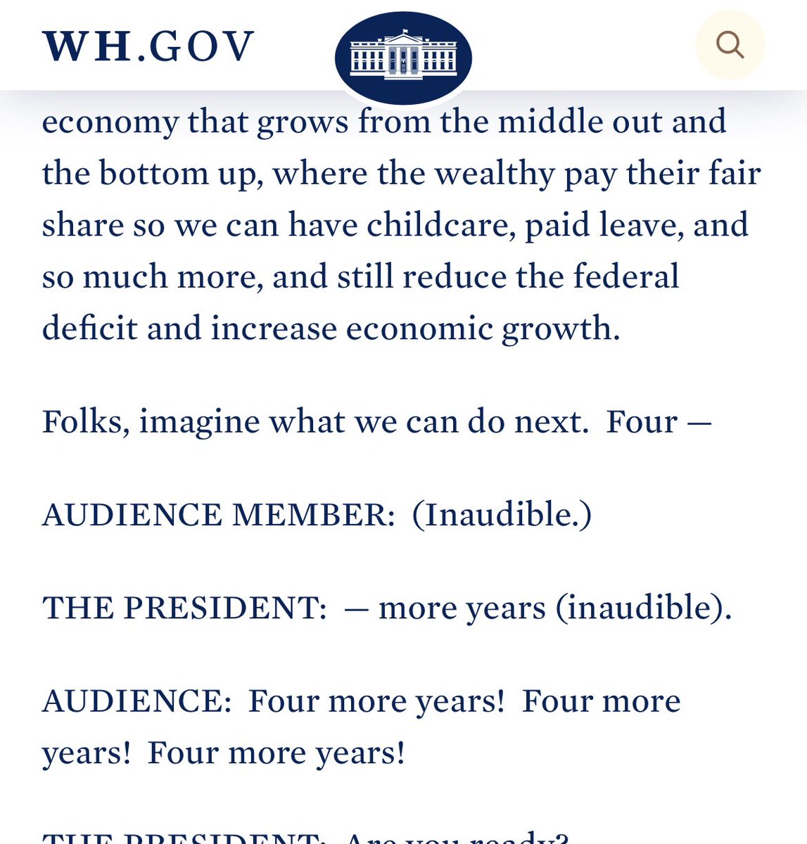 lol, the White House transcripts says inaudible instead of “pause”