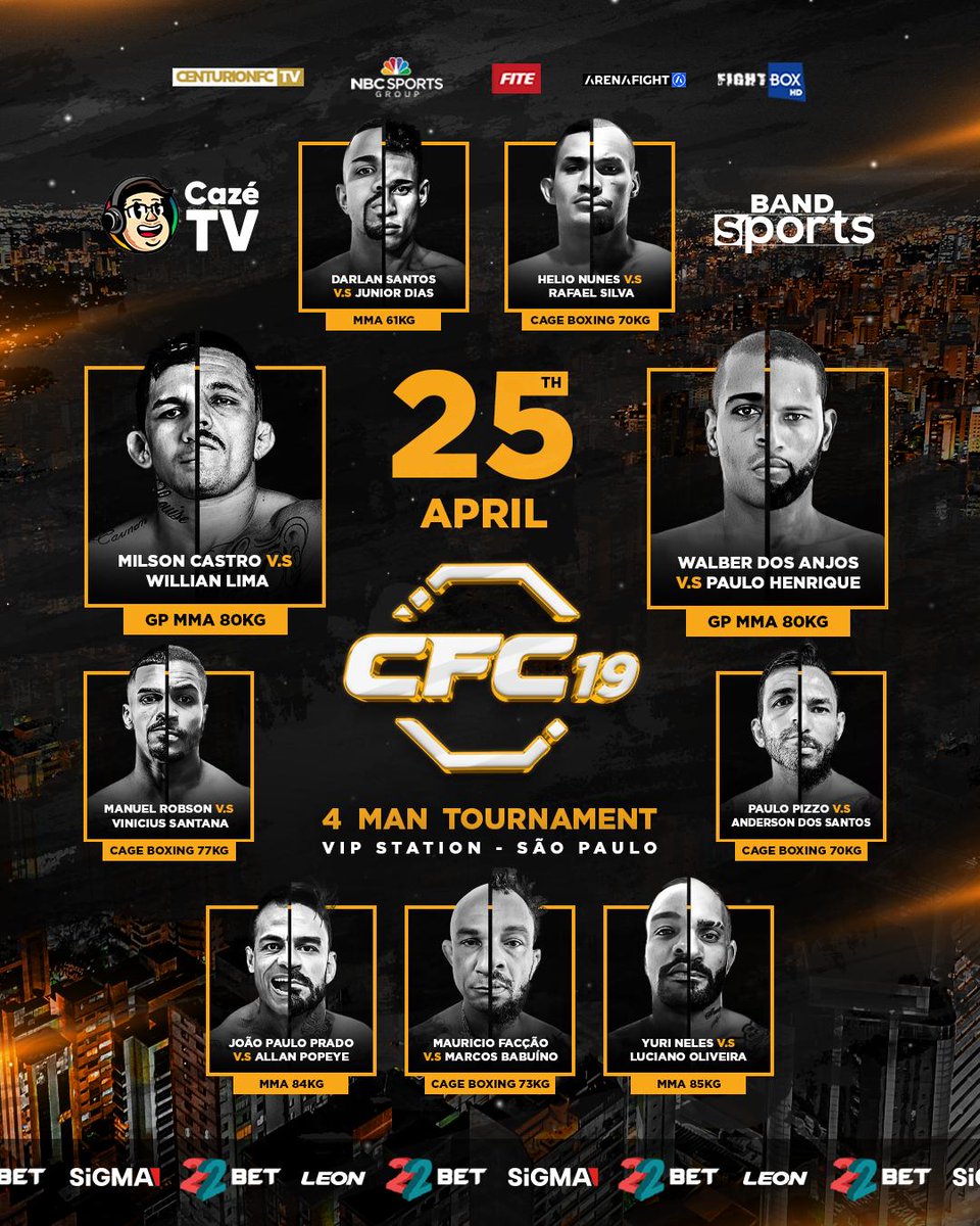 🇧🇷👊 HUGE CARD TOMORROW NIGHT!!

Who will earn bragging rights in the 4-man 176lb tournament?

#CFC19 | ONLY with #TrillerTVplus | bit.ly/CenturionFC19

*Not available in Brazil