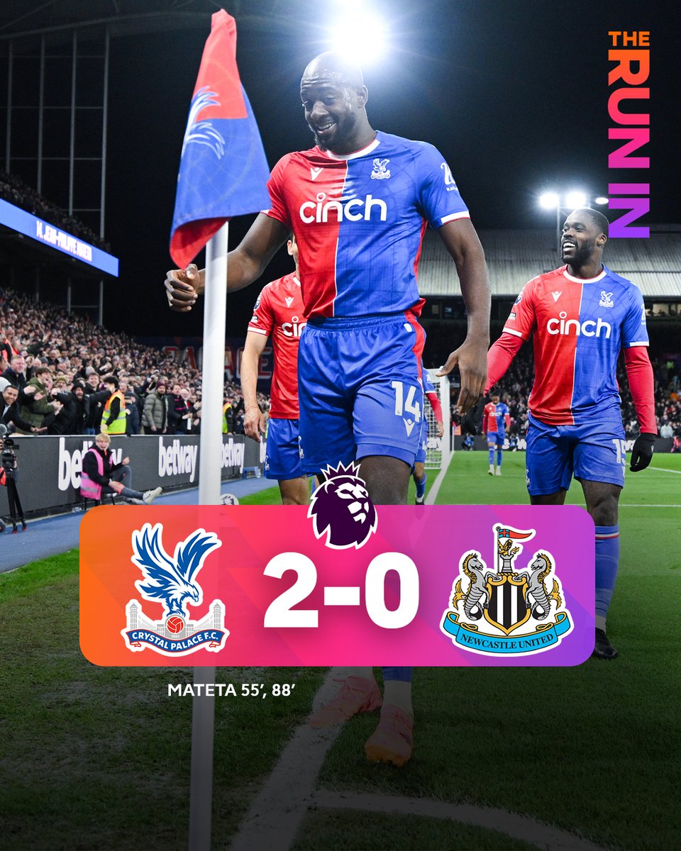 Three wins in a row for @CPFC and back-to-back braces for Jean-Philippe Mateta 🦅 #CRYNEW