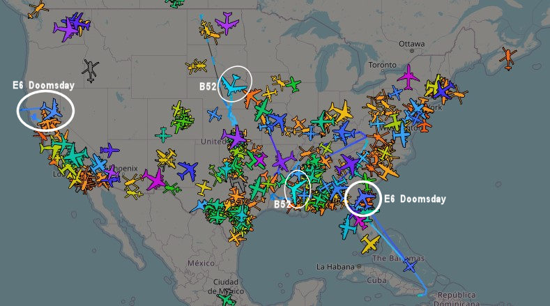 Busy skies... 2 'E6' doomsday planes, 2 'B52 Bombers' up at 3:40pm CDST