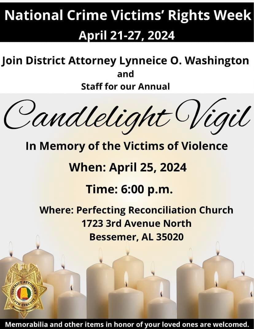 In honor of National Crime Victims’ Rights Week, @jeffcobessda Lynneice Washington hosts a Candlelight Vigil Thur, 4/25 at 6 pm at Perfecting Reconciliation Church in memory of the victims of violence. Appleseed's Community Navigator Callie Greer will be a featured speaker.