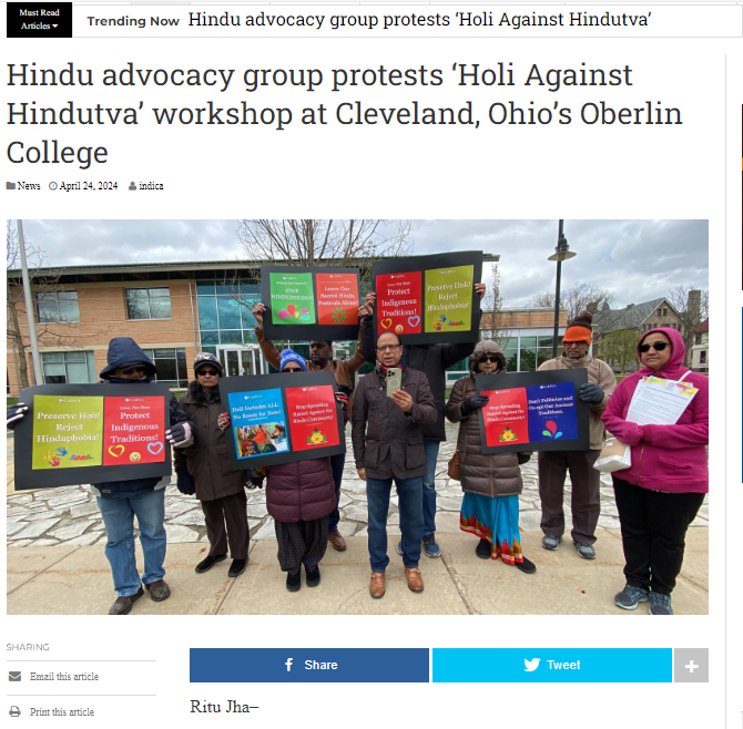 CoHNAOfficial's tweet photo. CoHNA's Cleveland volunteers' protest hate filled event attempting to #coopt the sacred festival #Holi and associate it with violence! Stop #CulturalAppropriation .
Thanks @hinduoncampus for alerting the community.
@indicanews1 @oberlincollege @ctambar #Hinduism
https://t.co/ji40HNYojB