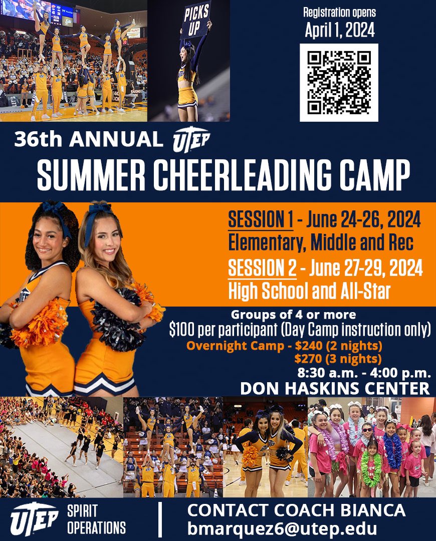 🗣️ Coaches: Registration is OPEN❗️
Reserve your spot! Register your team today!

Click below to register ⬇️⬇️⬇️⬇️
minetracker.utep.edu/submitter/form…

🤩Camp participants will receive an exclusive invitation to perform at halftime during Spirit Night at UTEP Football’s home opener! 
Picks up