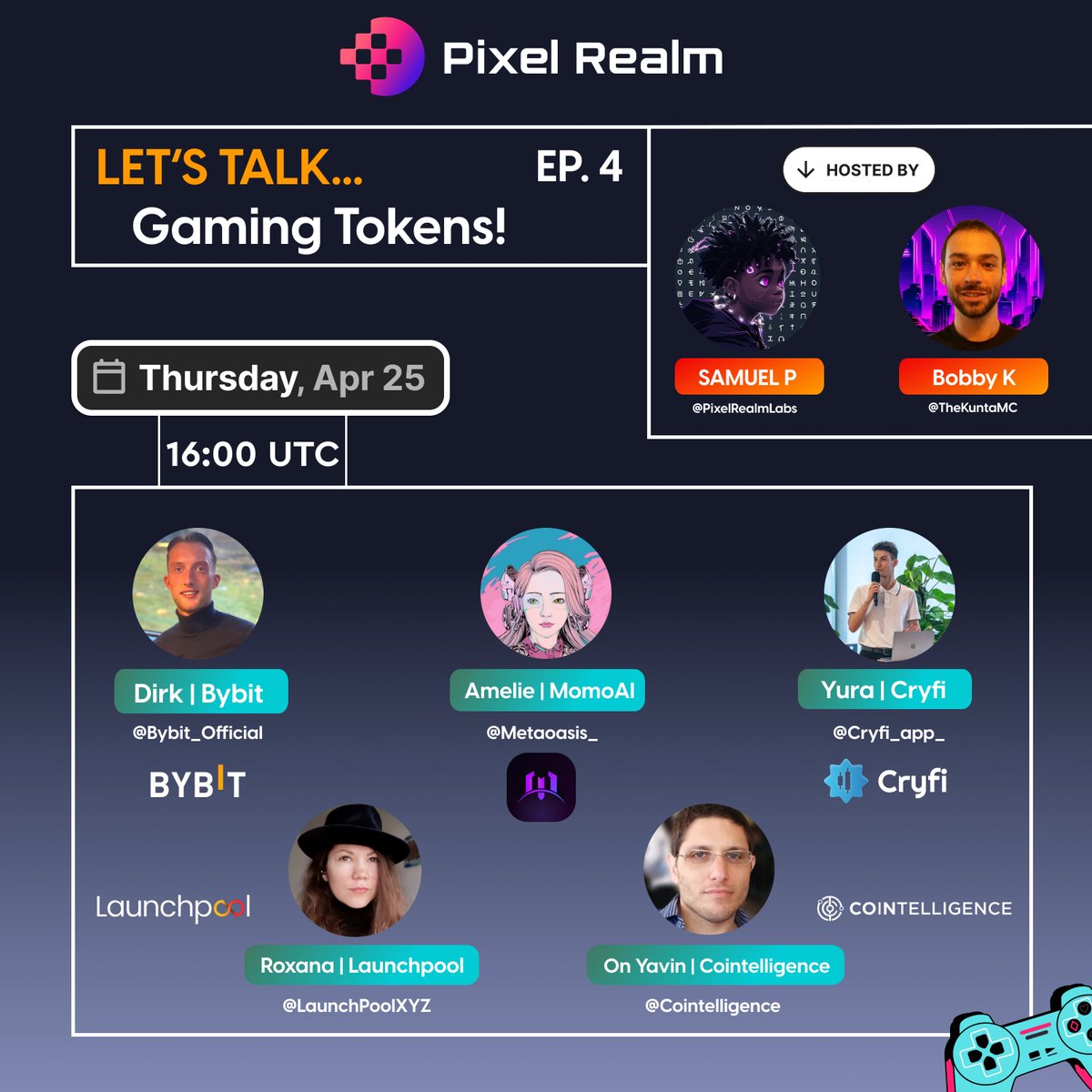 Let's Talk... Ep.4 🎙 'Gaming Tokens!' 🎮 Featuring: 👾 Dirk / Bybit Web3 Evangelist @Bybit_Official 👾 Amelie @Ameliewu517 , @Metaoasis_ 👾 Yura @cryfi_app_ 👾 On @on_yavin , @Cointelligence 👾 Roxana @roxananasoi , @LaunchPoolXYZ w hosts @TheKuntaMC & @samuel_plesnik