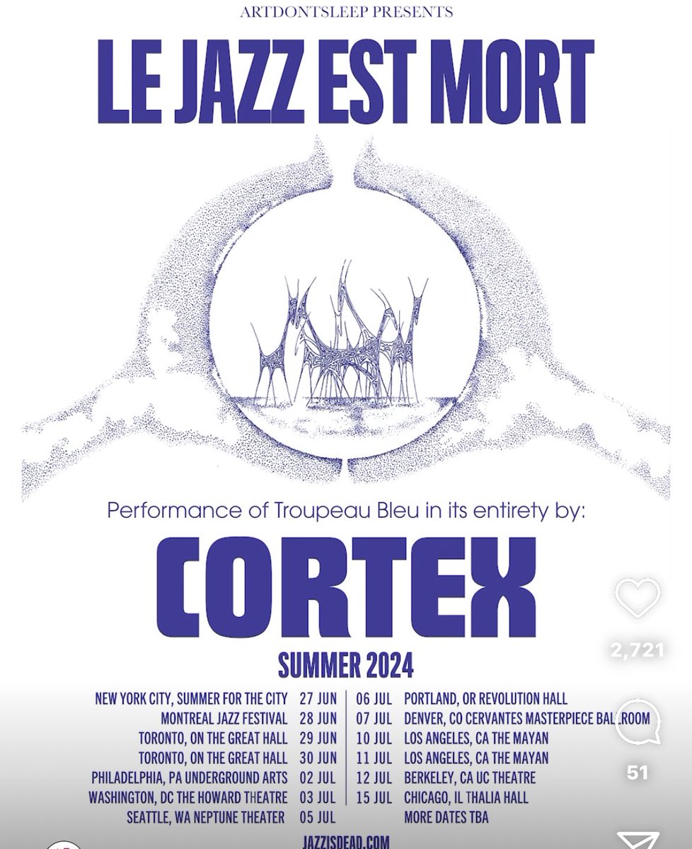 Cortex performing “Tropeaux Bleu” in its entirety, like I screamed when I bought these tix (also a part of the Jazz is Dead Series) 😩🙌🏾🎶✨ July 7th (Sunday) | Cervantes