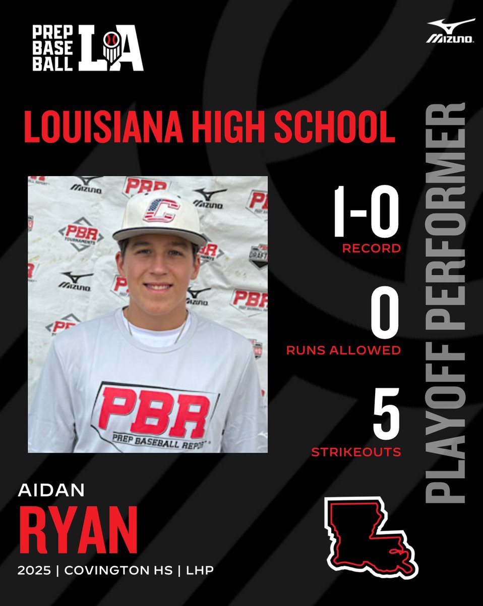 PrepBaseballLA's tweet photo. ⭐️ 𝐏𝐥𝐚𝐲𝐨𝐟𝐟 𝐏𝐞𝐫𝐟𝐨𝐫𝐦𝐞𝐫

2025 LHP Aidan Ryan (Covington HS)

The @PBR_Uncommitted junior tossed a CG shutout with 5 K’s last week. More on his performance &amp; others from the bi-district round of the playoffs ⤵️. #BeSeen

@prepbaseball 

🔗 https://t.co/eRdgad0TnQ https://t.co/2AKIBAqQiH