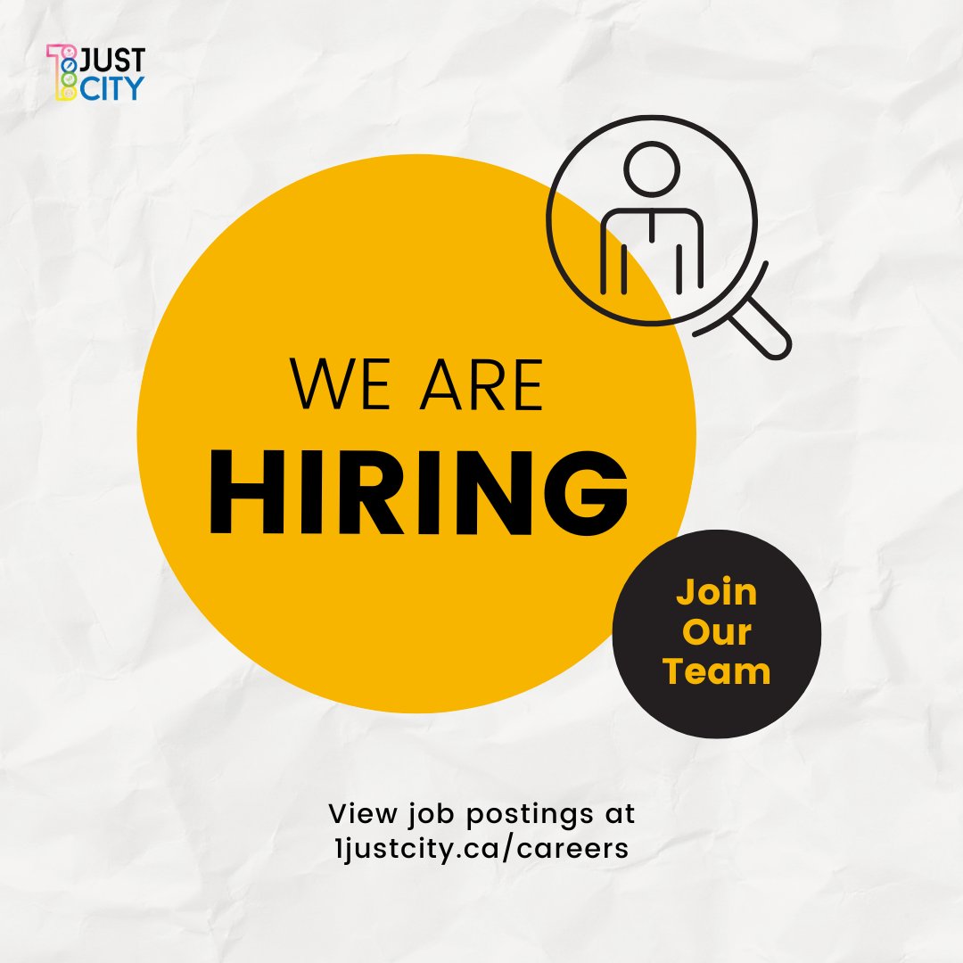 We're hiring! Join the 1JustCity team and make a meaningful difference in the lives of the vulnerable within our community.

Visit 1justcity.ca/careers to view the full job postings.

#1JustCity #LovingTheUnderloved #Careers #JoinOurTeam #NotForProfit