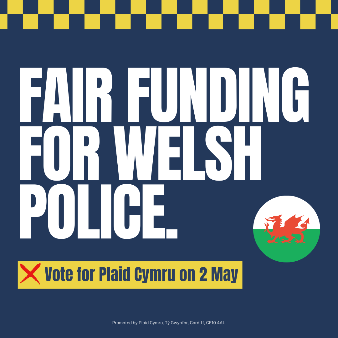 🏴󠁧󠁢󠁷󠁬󠁳󠁿 Wales gets less than its fair share of police funding per person 😡 Tory cuts have left our police forces starved of funds, and hard-working police forces have to do more with less 🗳 Vote Plaid Cymru on 2 May to demand the funding we desperately need for safer streets! 🏴