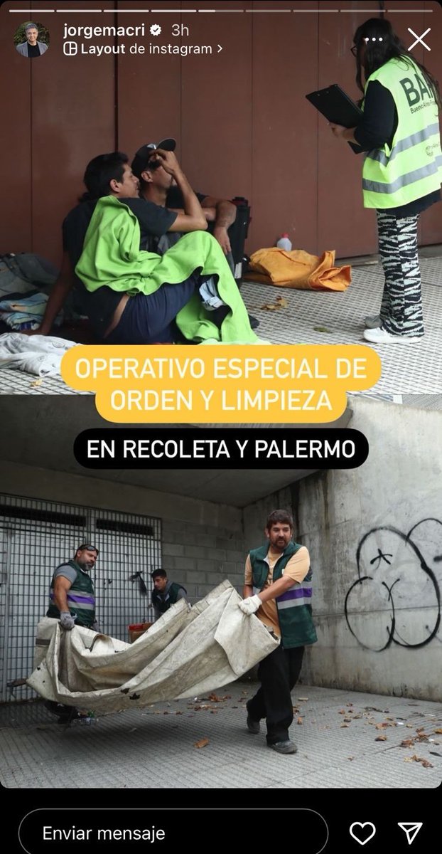 somoscorta's tweet photo. Jorge Macri compartió en sus stories de Instagram el "Operativo especial de orden y limpieza" que realizó el Gobierno de la Ciudad en Recoleta y Palermo. 

https://t.co/Mg8GNMN23n