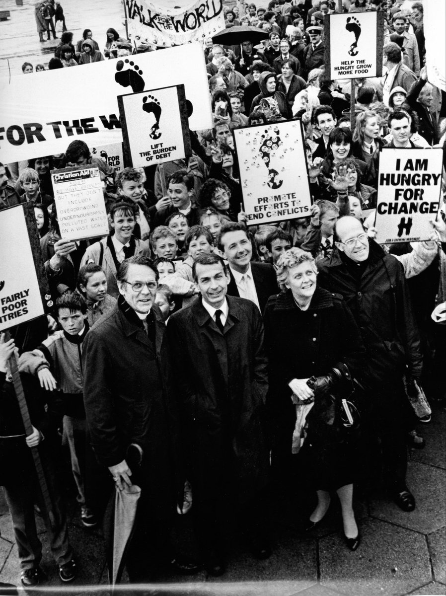 Liverpool Pier Head protest against world poverty- with Frank Field, Lynda Chalker, Archbishop Derek Worlock and Bishop David Sheppard.