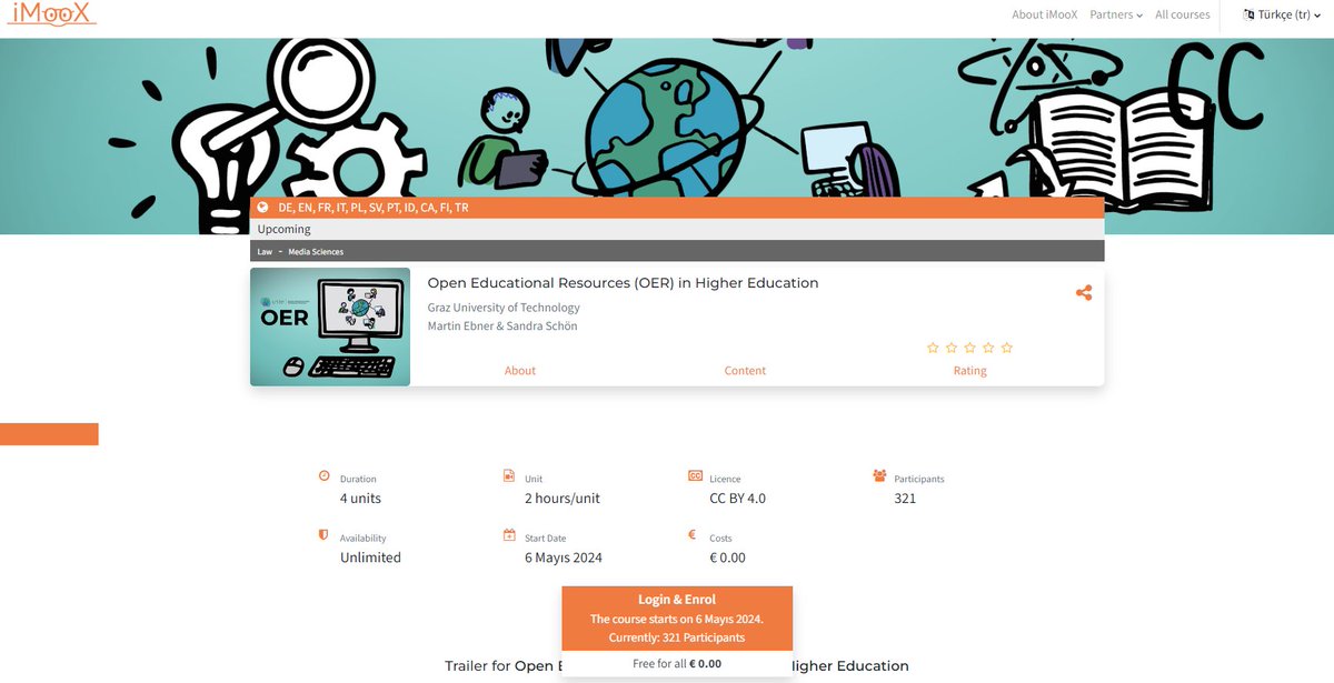 🚀 6 Mayıs 2024'te başlayacak olan Yükseköğretimde Açık Eğitsel Kaynaklar (AEK) kursuna katılın. Yapay zeka tarafından oluşturulan içeriklerle, Türkçe dahil bir çok dilde sunulan İnternet üzerinden Herkese Açık bu kursa kaydolmak için: imoox.at/course/OERinHE #OER #HigherEd #MOOC