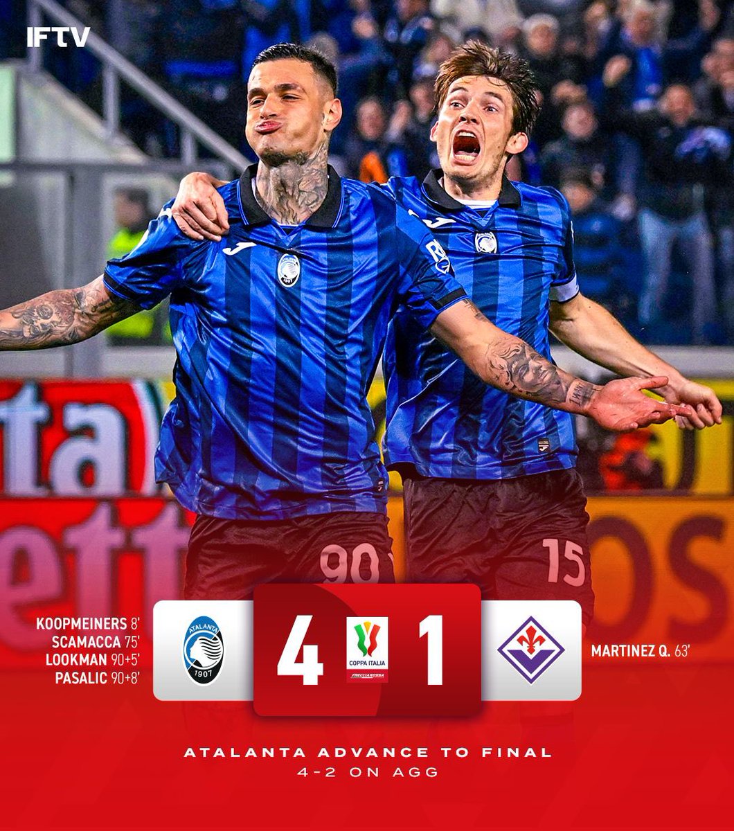 Atalanta have PROGRESSSED to the Coppa Italia FINAL against Juventus 🇮🇹👏 Unfortunately Scamacca will miss the final due to yellow card accumulation.