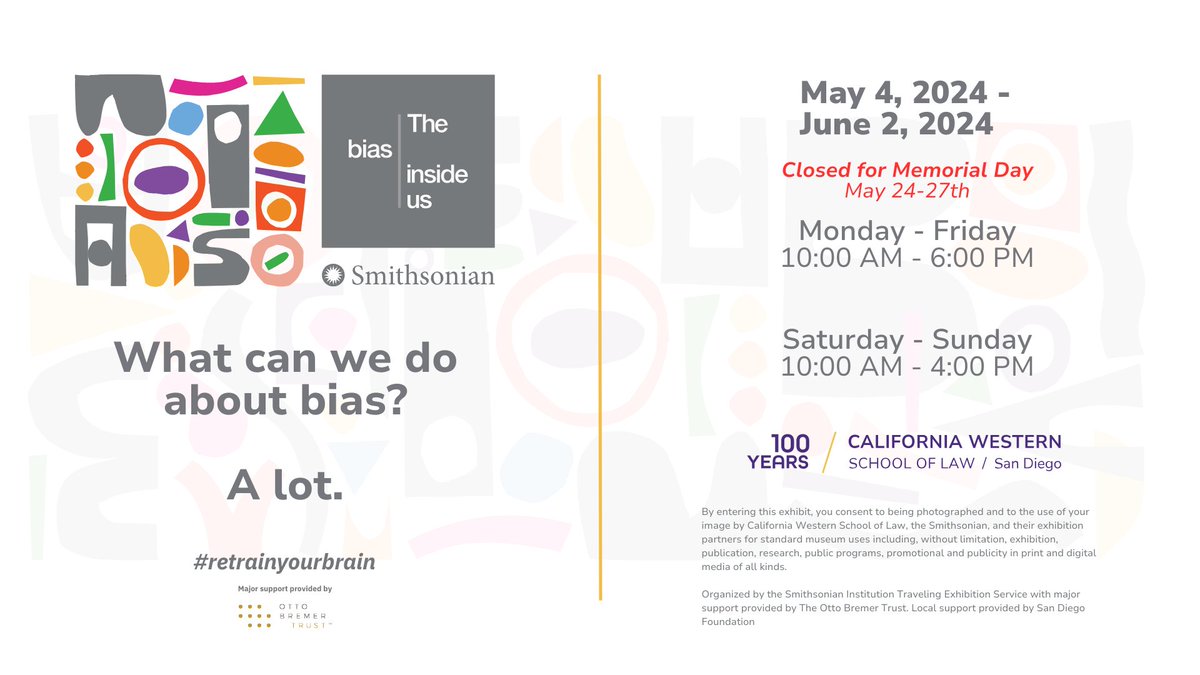 What can we do about bias? A lot. Join CWSL for “The Bias Inside Us”, a Smithsonian exhibition (@sitesExhibits). May 4 – June 2 Read more about the exhibition: cwsl.edu/news/campus/ca… #RetrainYourBrain #CaliforniaWestern